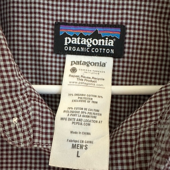 Patagonia Shirt Size L Organic Cotton Gingham Athleisure Gorpcore Travel EUC - Picture 3 of 4